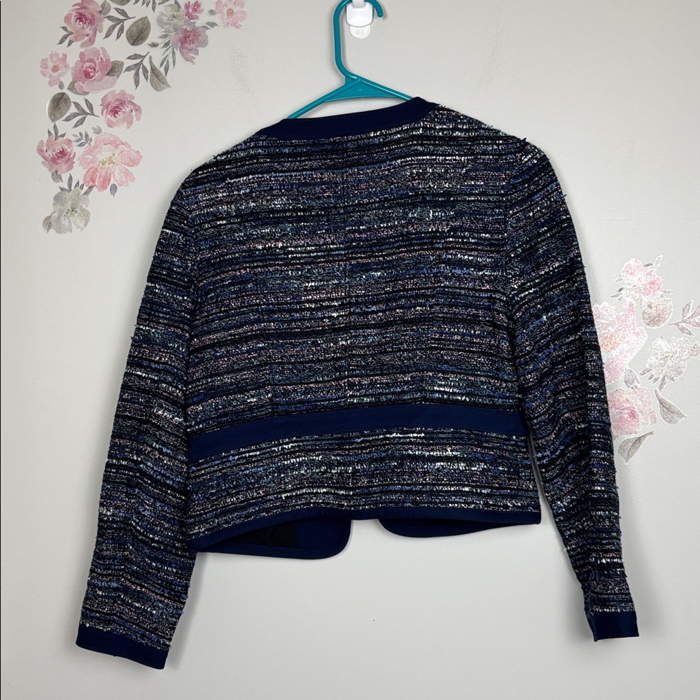 Diane Von Furstenberg Blue Black Tweed Cropped Blazer - 8 - Picture 8 of 8